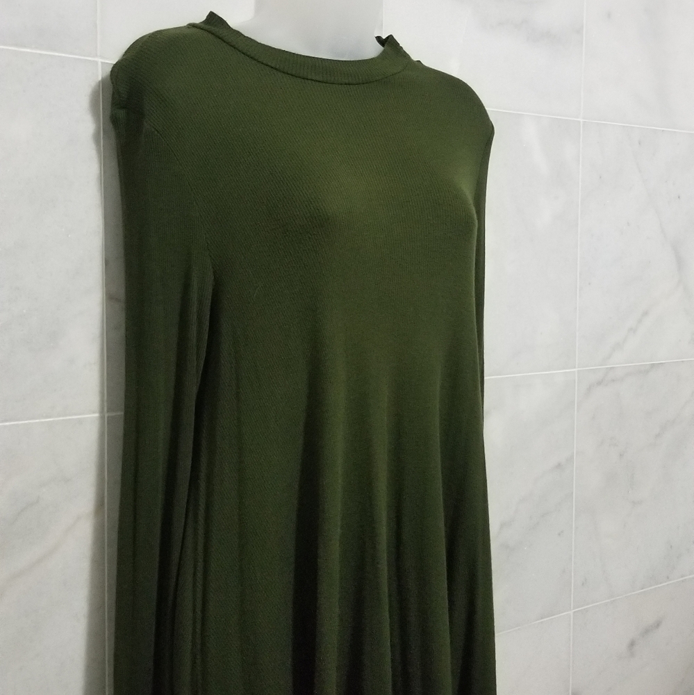 Audrey 3+1 Green Ribbed Tunic Flowy Top S - Picture 2 of 6